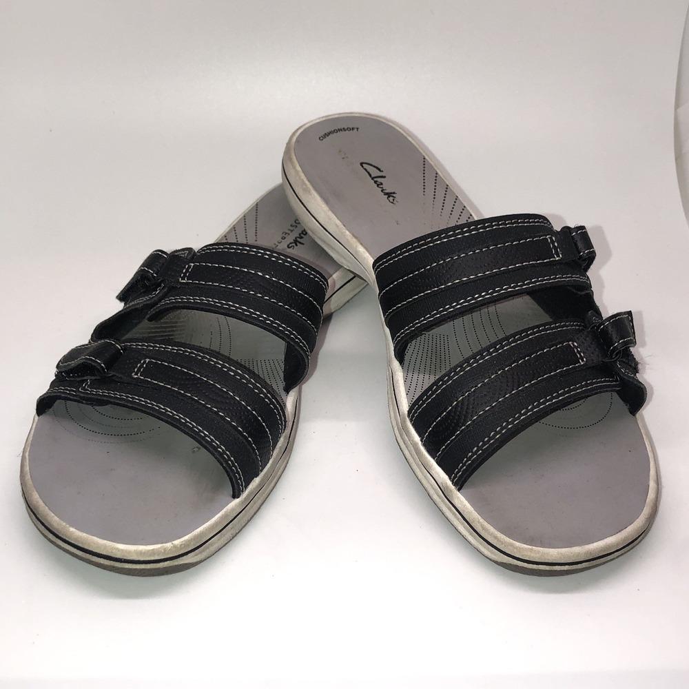 Clarks Cloudsteppers Womens Sandals Slide Adjustable Strap Comfort Size 7 Black